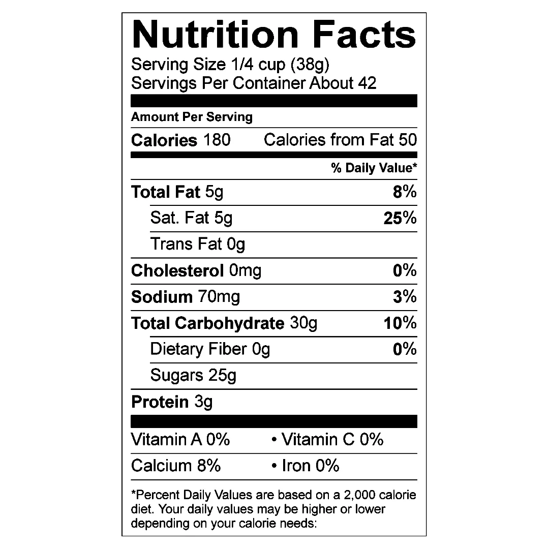 Nutrition Facts panel for Stirling Vanilla Neutral Base