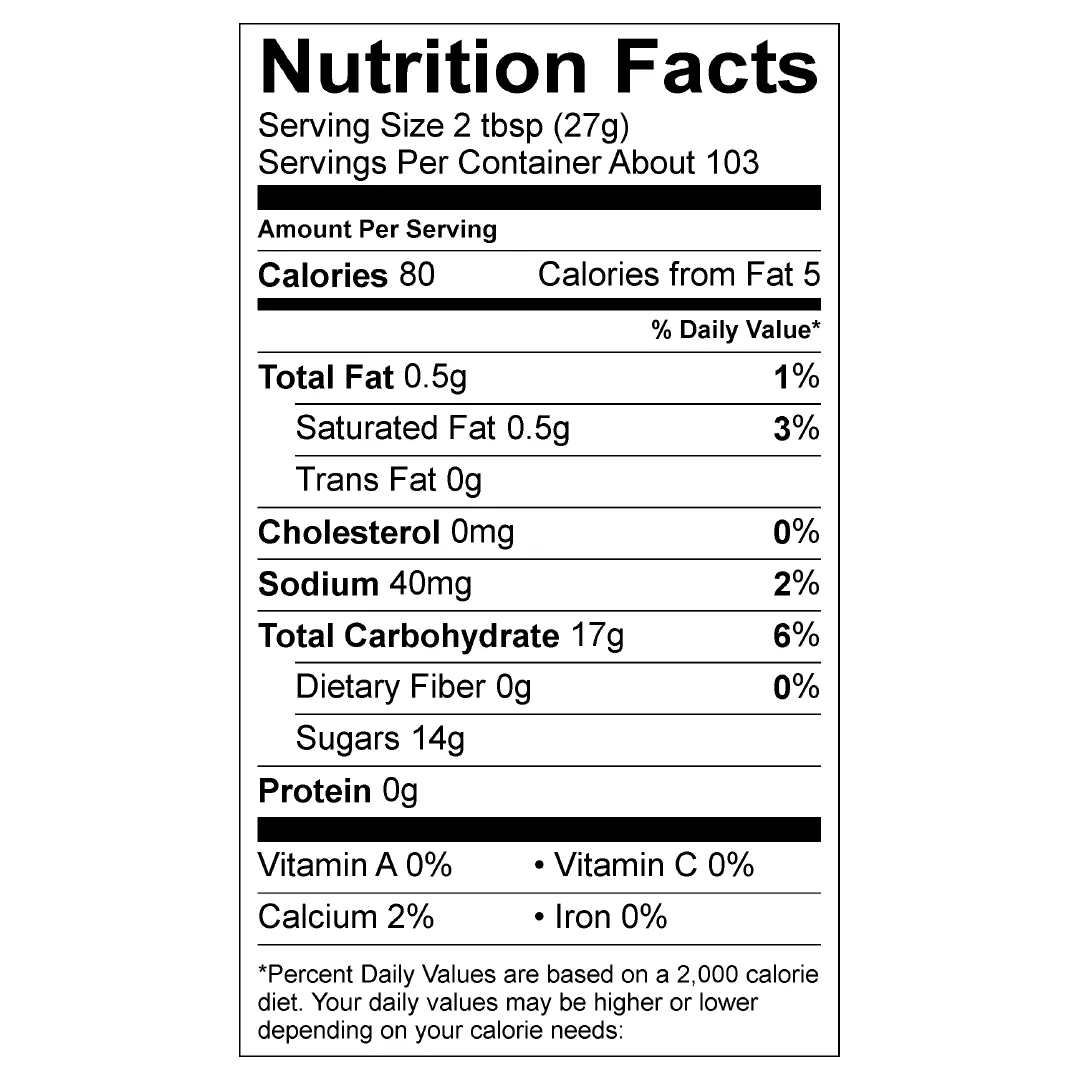 Nutrition Facts panel for Stirling Caramel Sauce