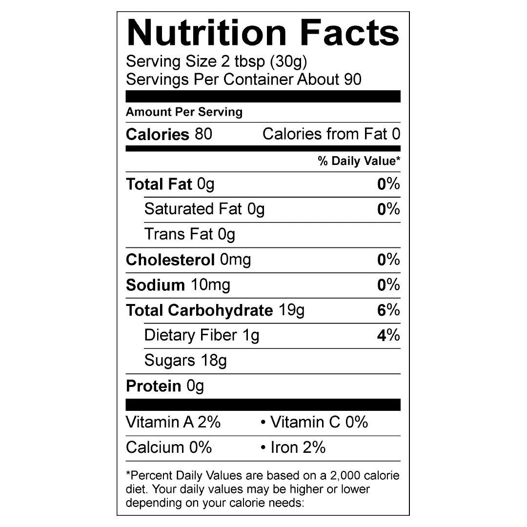 Nutrition Facts panel for Stirling Chocolate Sauce
