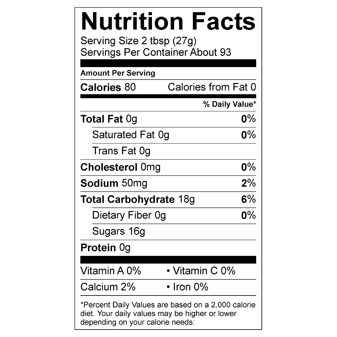 Nutrition Facts panel for Stirling Pumpkin Spice Sauce
