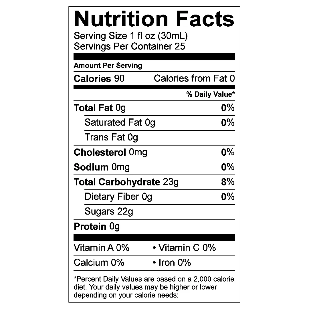 Nutrition Facts panel for Stirling Raspberry