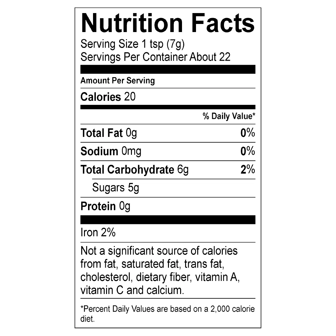 Nutrition Facts panel for Stirling Chocolate