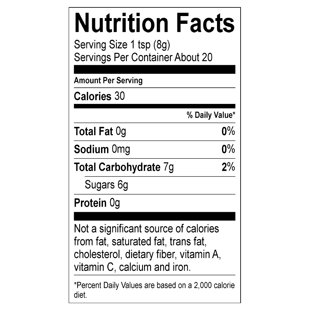 Nutrition Facts panel for Stirling White Chocolate